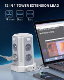 چندراهی برق ایستاده پاور استریپ 8 پریز چندراهی برق USB دار محافظ برق خانگی چندراهی برق سامریور power strip tower surge protector extension socket USB charger چندراهی برق کامپیوتر و گیمینگ