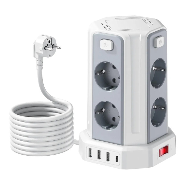 چندراهی برق ایستاده پاور استریپ 8 پریز چندراهی برق USB دار محافظ برق خانگی چندراهی برق سامریور power strip tower surge protector extension socket USB charger چندراهی برق کامپیوتر و گیمینگ