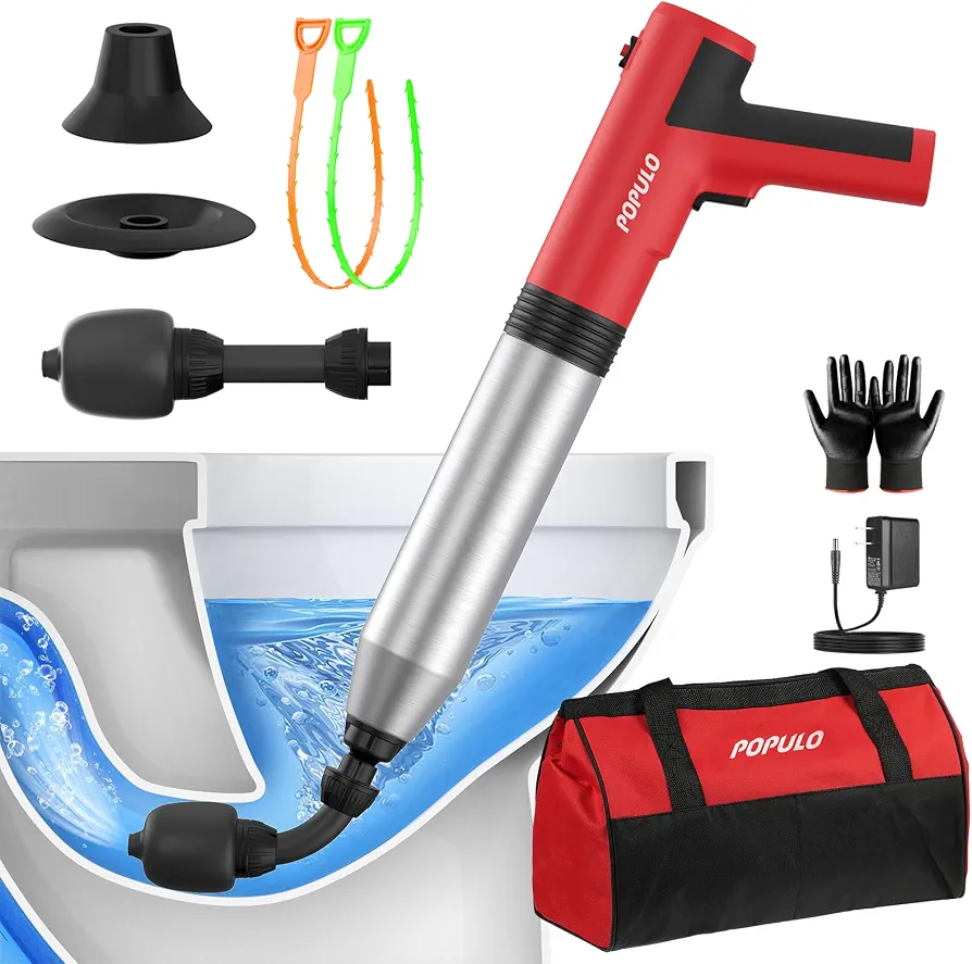 بازکننده لوله و توالت برقی POPULO مدل PPTA-8 | تلمبه فشار قوی شارژی