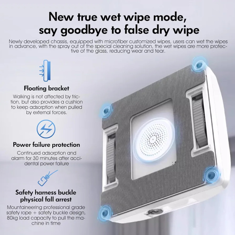 ربات شیشهشوی هوشمند YW703 با مکش 3500 پاسکال، اسپری دوگانه آب و مخزن 110 میلیلیتری